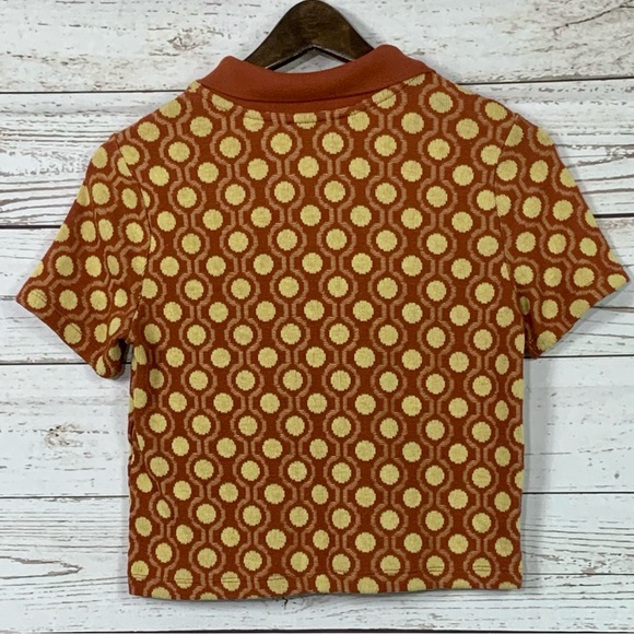 Zara Crop Collared Buttons Burnt Orange yellow Thin Soft Knit Top - Picture 10 of 11
